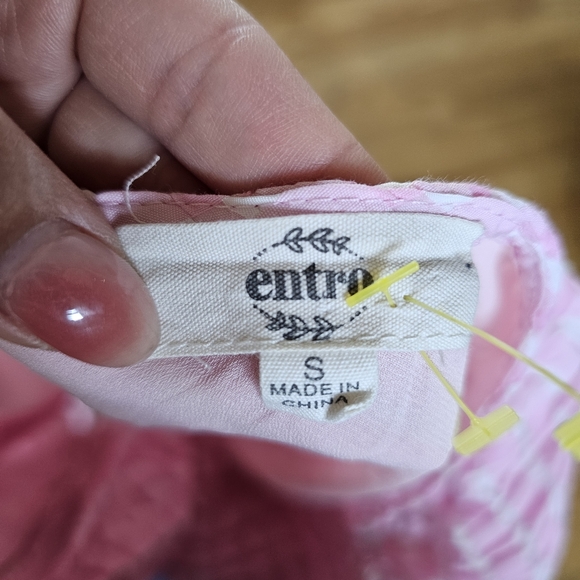 Entro Size S Gingham Blouse Pink Checked Top One Shoulder Long Sleeve Ruffle Hem - Picture 5 of 6